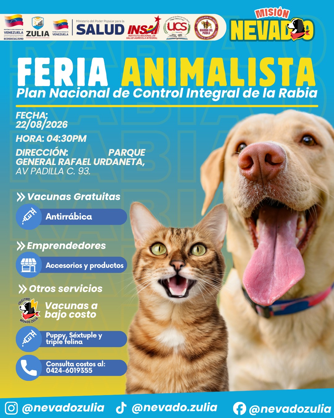 Misión Nevado desplegará este sábado gran Feria Animalista y jornada de vacunación antirrábica en Maracaibo